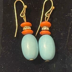 Elegant Gold‎ and light Turquoise Earrings